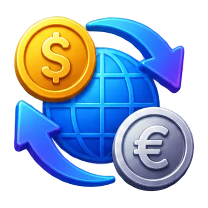 Currency exchange globe with dollar and euro coins